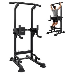 VEVOR Pull Up Bar, 330 LBS Power Tower Dip Station, Workout Dip Station with H-Shaped Stable Base & Back Pad