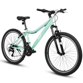 A26208D Mountain Bike 24 26 Inch, High-Density Carbon Steel Frame, 21 Speed, Front Suspension, Dual V-Brakes, Pre-Assembled For Men Women Teens (Option: Green)
