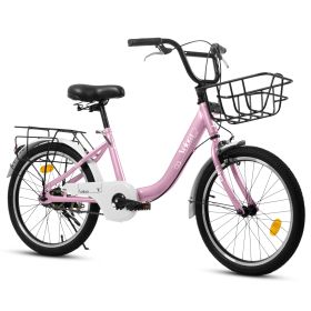 A20182 20 Inch Kids Bike For Boys & Girls, Children's Bicycle With Coaster Brake & V-Brake, 1-Speed, Chain Guard & Rear Rack, Lightweight Steel F (Option: Pink)