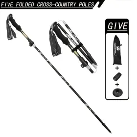 5-Section Collapsible Hiking Poles - Lightweight Trekking Poles With Secure External Lock, Adjustable Length, Sturdy - Ergonomic EVA Grip For Mou (Option: Black)