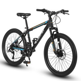 S26102 26 Inch Mountain Bike, Shimano 21 Speeds With Mechanical Disc Brakes, High-Carbon Steel Frame, Suspension Bikes Mountain Bicycle For Teena (Option: Black Blue)