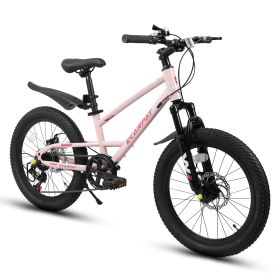 20 Inch Mountain Kids Bike For Boys & Girls, Ages 6-12, 7-Speed With Front Suspension (Option: Pink)