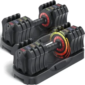 Adjustable Dumbbell Set of 22.5LB Set-1Sec Adjustable Dumbbell Weights-5 in 1 Free Weights Dumbbells Set with Effortless Tray/No-Slip Handle-Comp (Option: defaulttitle)