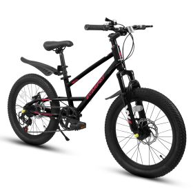 A20184 20 Inch Mountain Kids Bike For Boys & Girls, Ages 6-12, 7-Speed With Front Suspension (Option: Black)
