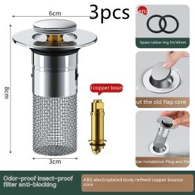 Long Pop-Up Sink Drains Filter Bathroom Press Bounce Basin Plug Stopper Wash Basin Hair Catcher Sink Strainer Kitchen Supplies (Option: A-3PCS)