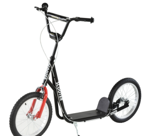 Kids Kick Scooter, Black, Adjustable Handlebar, Dual Rear Brakes, Inflatable Wheels (Option: Black)
