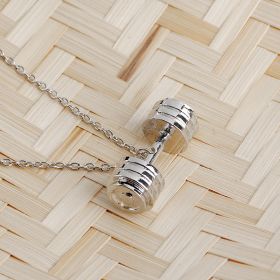 Exercise Fitness Dumbbell Necklace Barbell Lovers Pendant (Color: Silver)