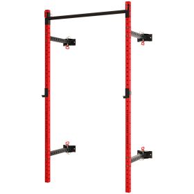 Folding Squat Rack with Pull Up Bar, Wall Mounted and Adjustable, 1000 Pounds Capacity Power Rack, Red (Option: Red-2370x160x180 mm)